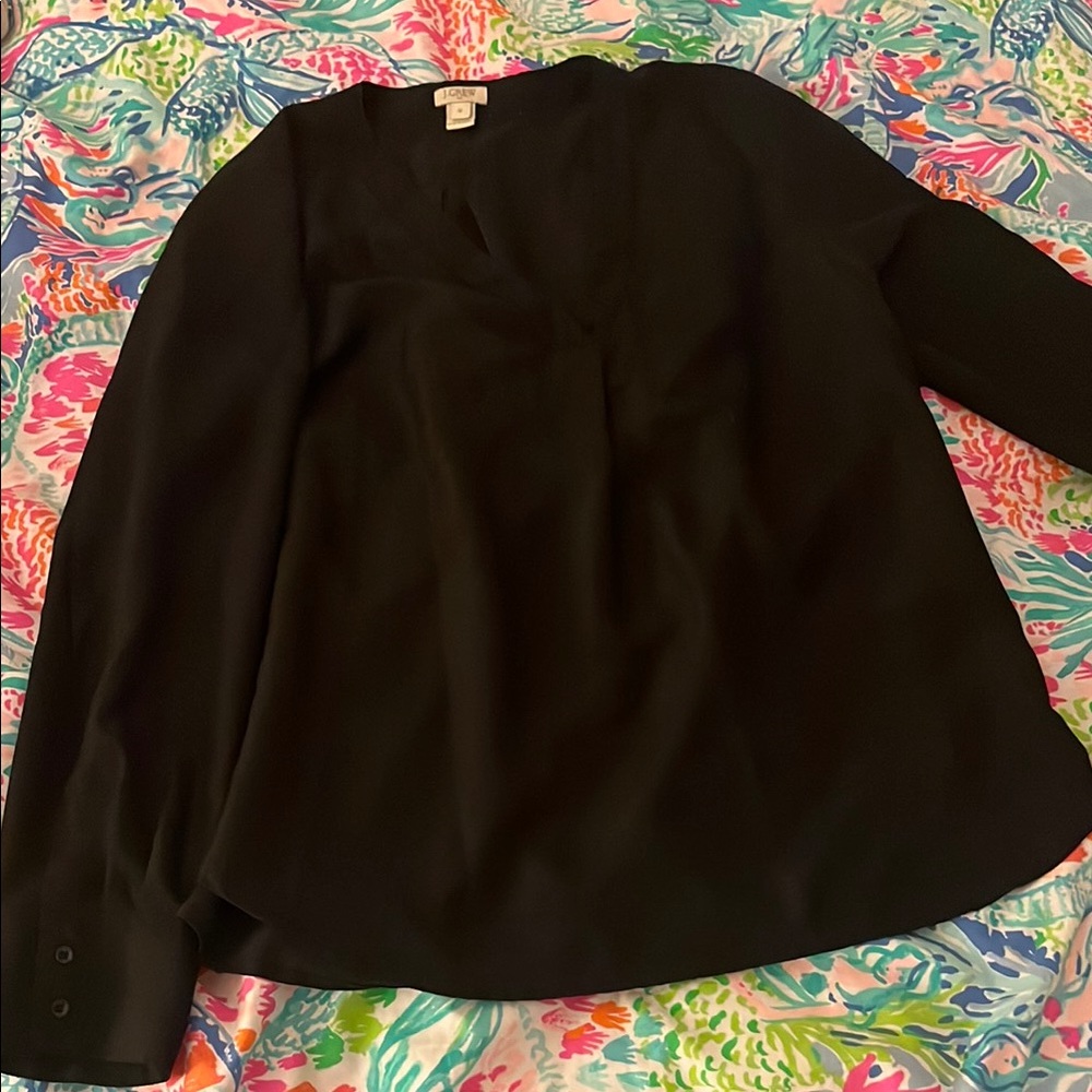 J. Crew Black Long Sleeve Mandarin Collar Blouse